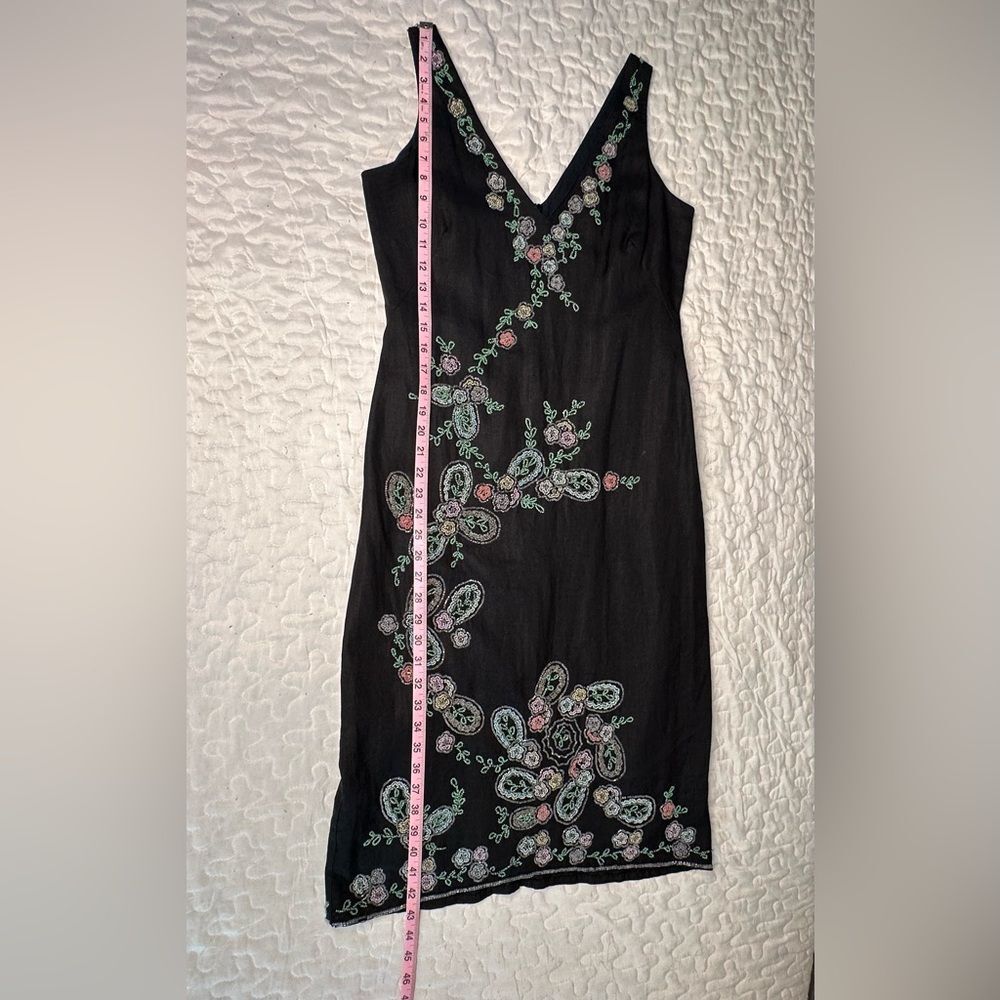 Vintage Y2K Midi Floral Beaded Black Autumn Wedding Guest Homecoming Dress Sz 8 - Picture 8 of 13